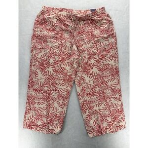 Lane Bryant Pants Womens 26/28 Red Leaf Print Linen Blend Cropped Capri Beach